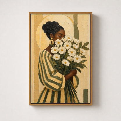 Black Woman Daisies Earthtone Poster Wall Art floating frame wall art - 05