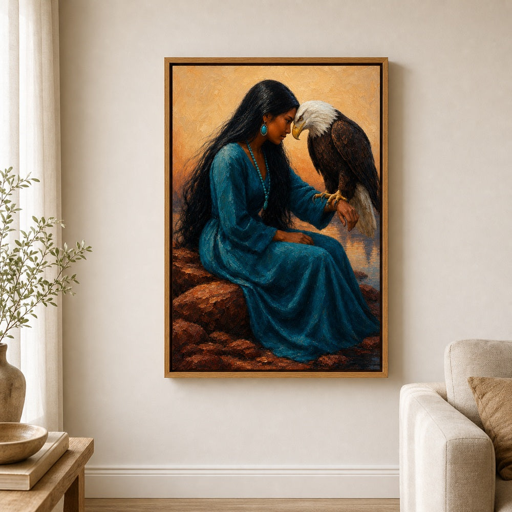 Indigenous Woman and Bald Eagle Wall Art - 05