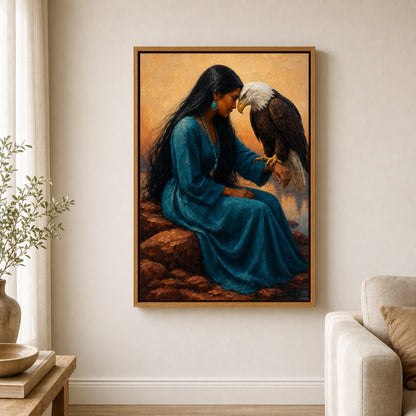 Indigenous Woman and Bald Eagle Wall Art - 05