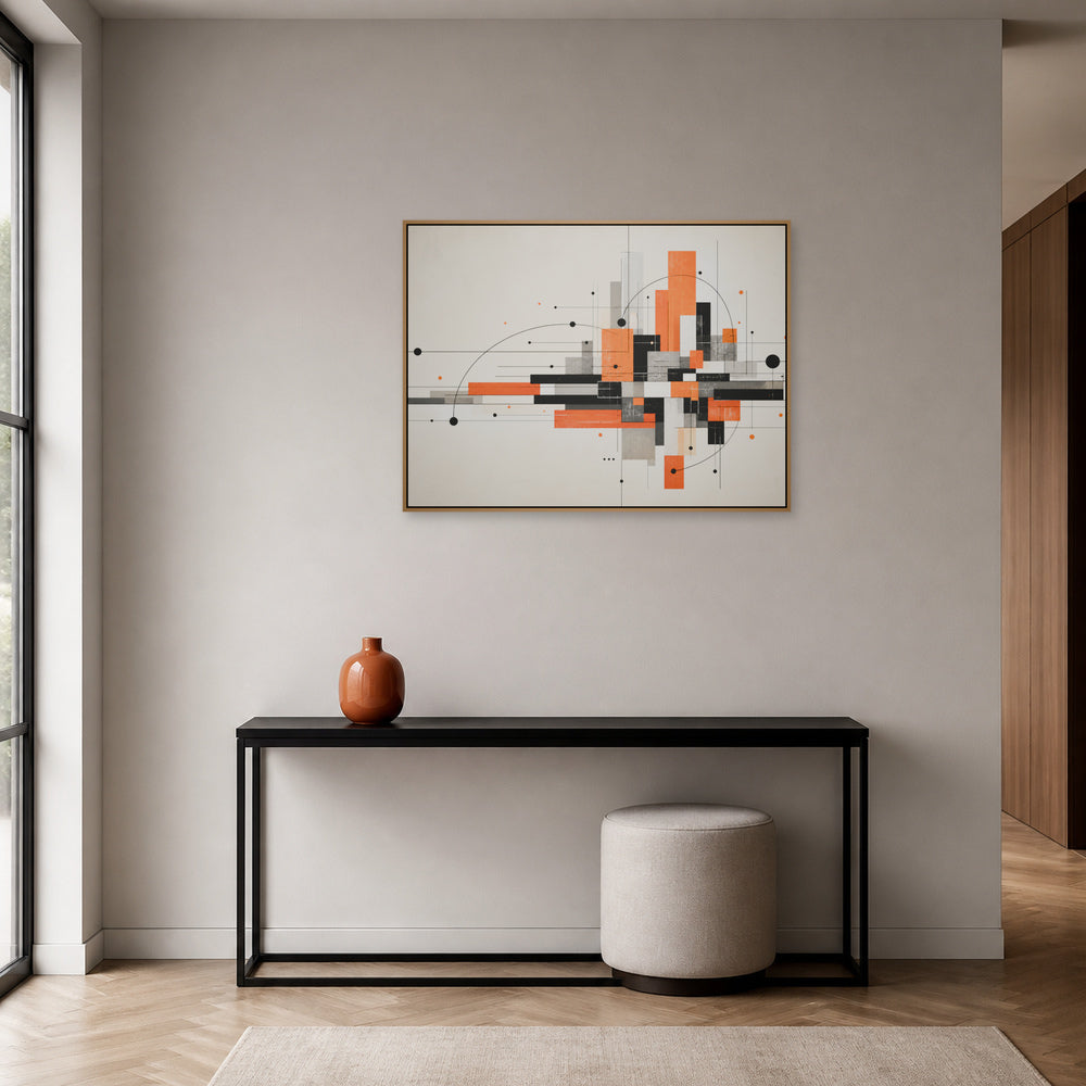 Modernist Geometric City Grid Floating Frame Wall Art - 05_warm_oak_wall_scene