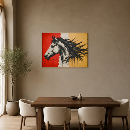Left Facing Horse Brushstroke Floating Frame Wall Art - 05_warm_oak_wall_scene