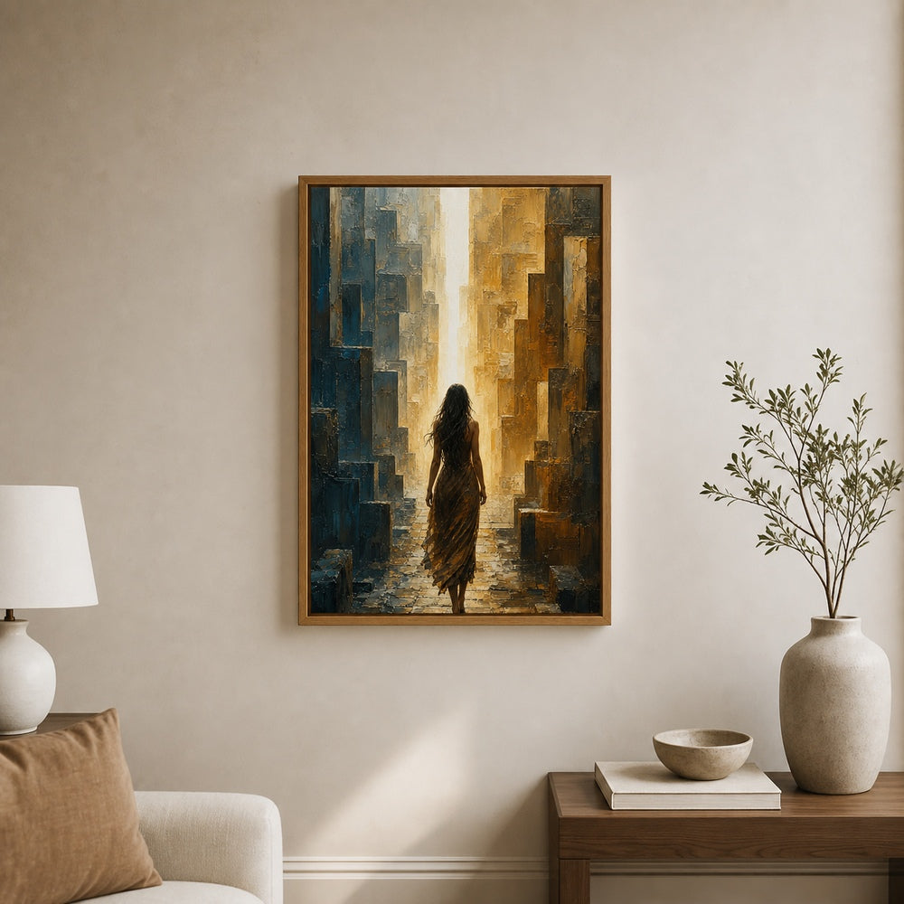 Woman Walking To Vertical Light Maze Wall Art floating frame wall art - 05