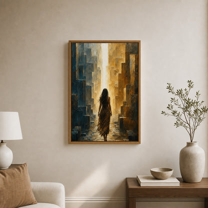 Woman Walking To Vertical Light Maze Wall Art floating frame wall art - 05
