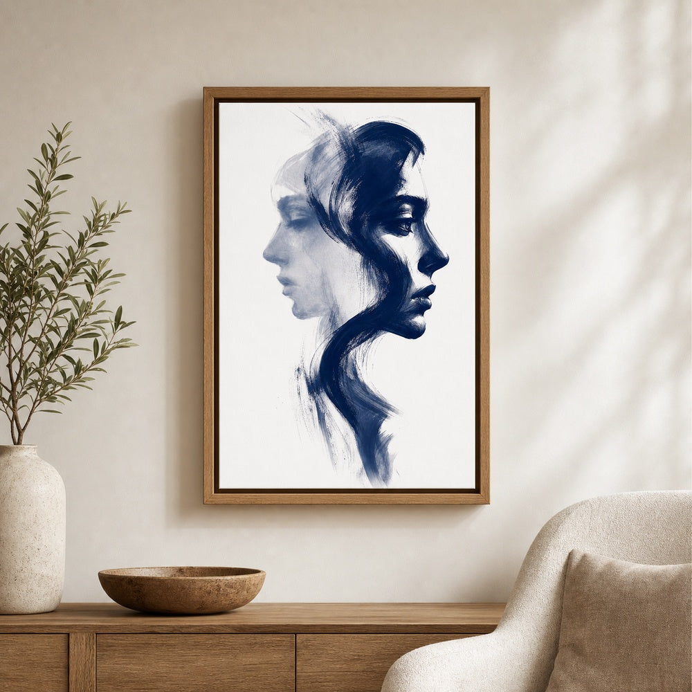 Navy Double Profile Ink Minimal Wall Art floating frame wall art - 05