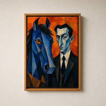 Blue Horse and Suited Man Cubist Wall Art floating frame wall art - 05