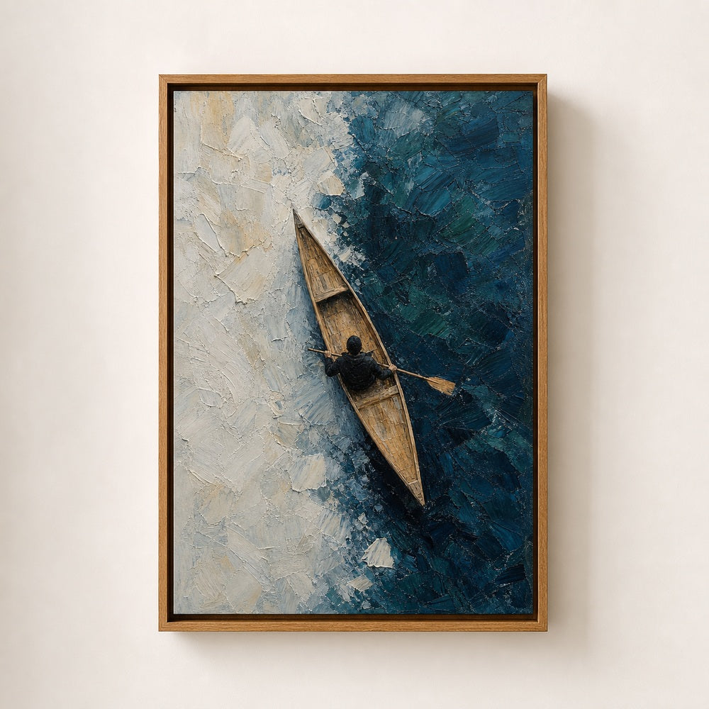 Canoe Ice Water Top View Impasto Wall Art floating frame wall art - 05