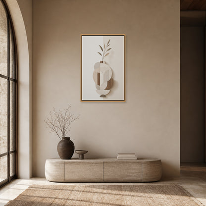 Earth Tone Geometric Vase Collage Floating Frame Wall Art - 05_warm_oak_wall_scene