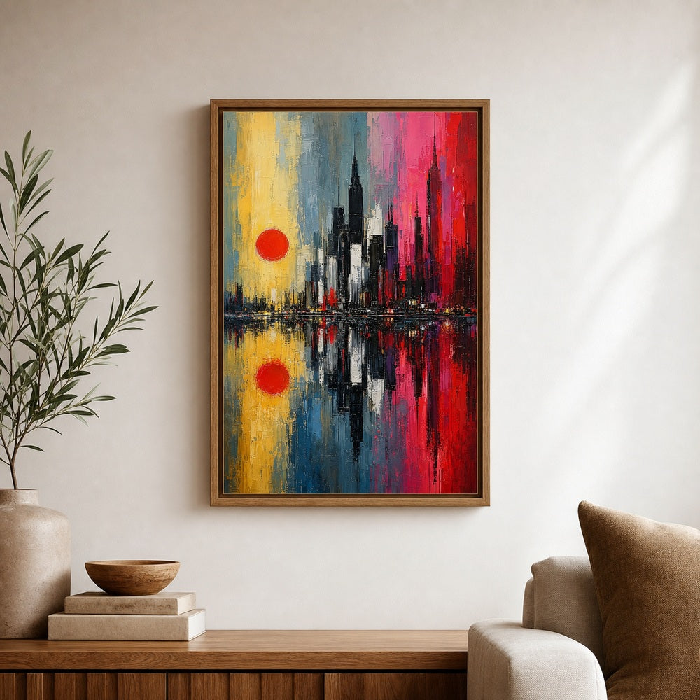 Abstract Expressionist City Reflection Wall Art floating frame wall art - 05