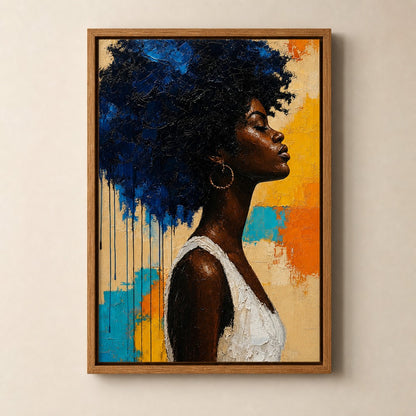Blue Afro Profile Impasto Portrait Wall Art floating frame wall art - 05