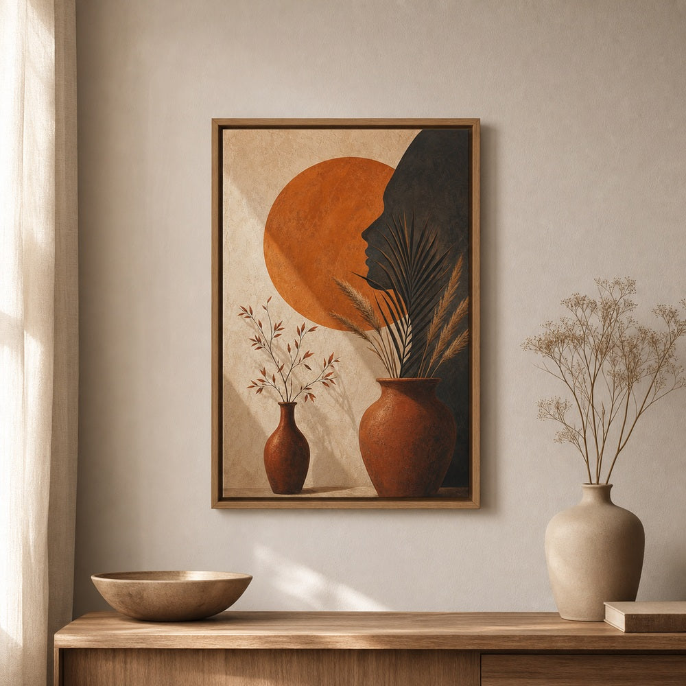 Boho Orange Sun Profile Vases Wall Art floating frame wall art - 05