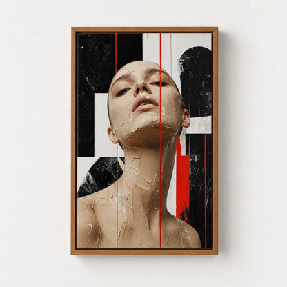 Avant Garde Beige Paste Portrait Red Lines Wall Art floating frame wall art - 05