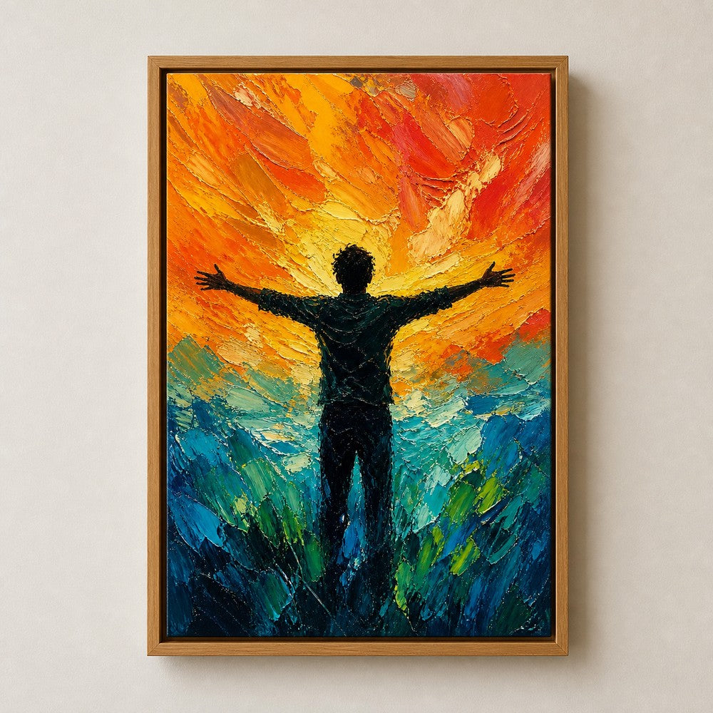 Silhouette Arms Open Sunset Turquoise Wall Art floating frame wall art - 05