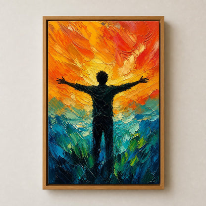 Silhouette Arms Open Sunset Turquoise Wall Art floating frame wall art - 05