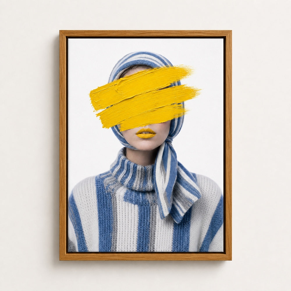 Yellow Paint Striped Knit Fashion Wall Art floating frame wall art - 05