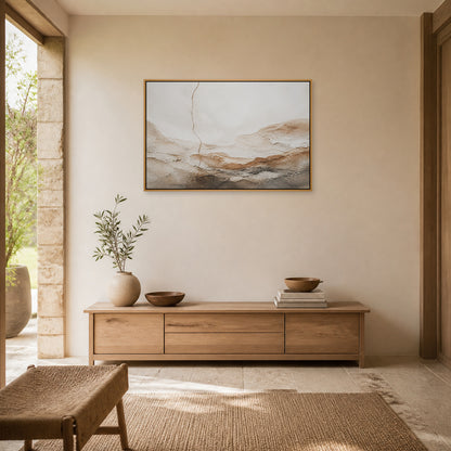 Warm Neutral Mineral Texture Abstract Floating Frame Wall Art - 05_warm_oak_wall_scene