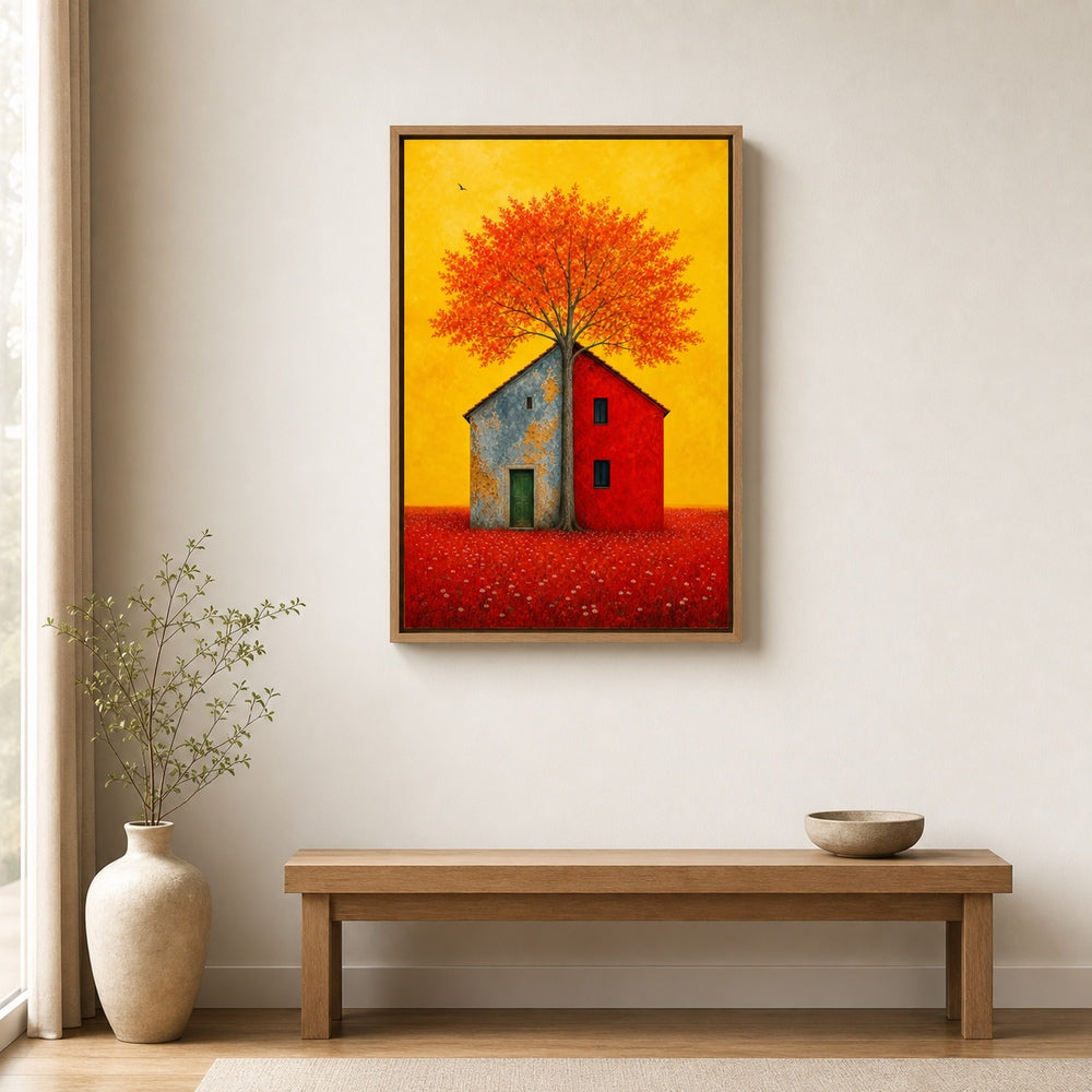 Split House Tree Yellow Sky Wall Art floating frame wall art - 05