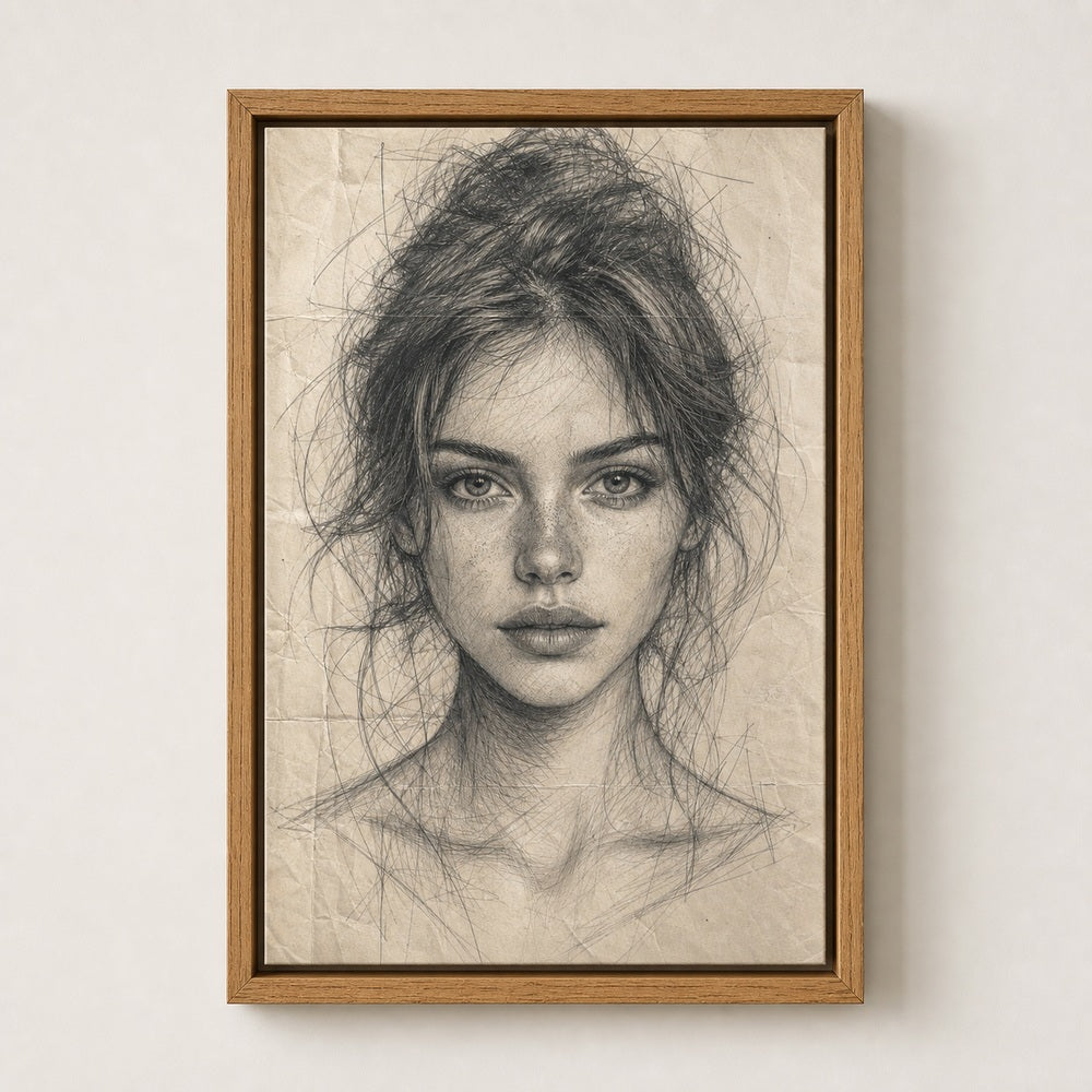 Pencil Front Female Portrait Wall Art floating frame wall art - 05
