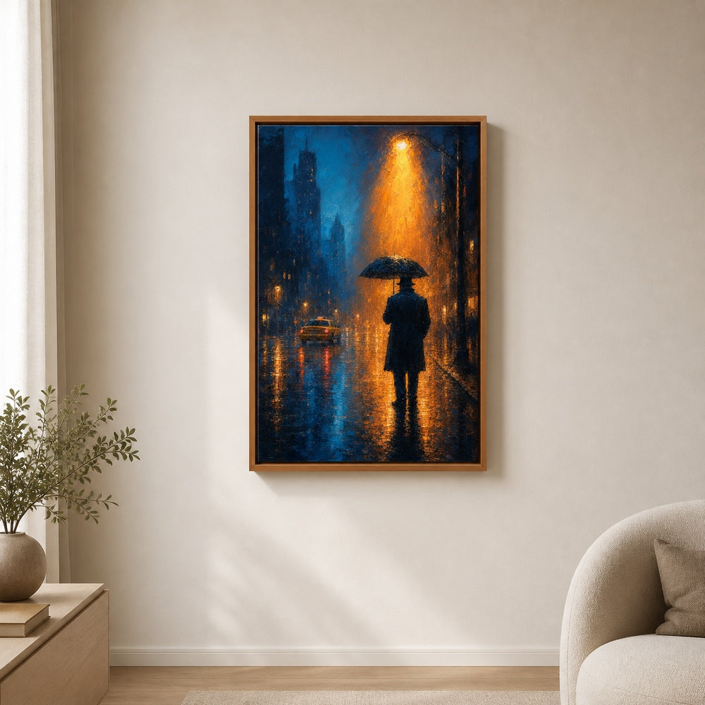 Rainy Night Umbrella Walker Wall Art floating frame wall art - 05