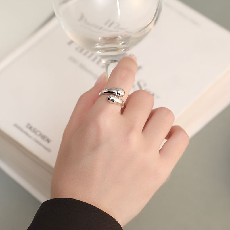 Anillo abierto de gota de plata de ley 9S25 para mujer, pieza de mano suave y sencilla 