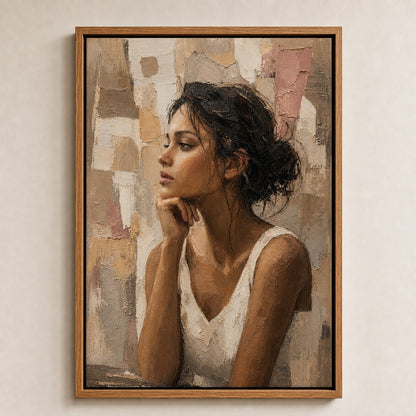 Abstract Thinking Woman Impasto Wall Art floating frame wall art - 05