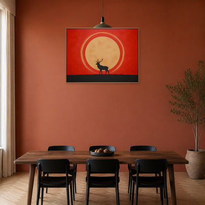 Stag and Golden Moon Floating Frame Wall Art - 05_warm_oak_wall_scene
