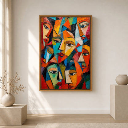 Fragmented Faces Cubist Impasto Wall Art floating frame wall art - 05