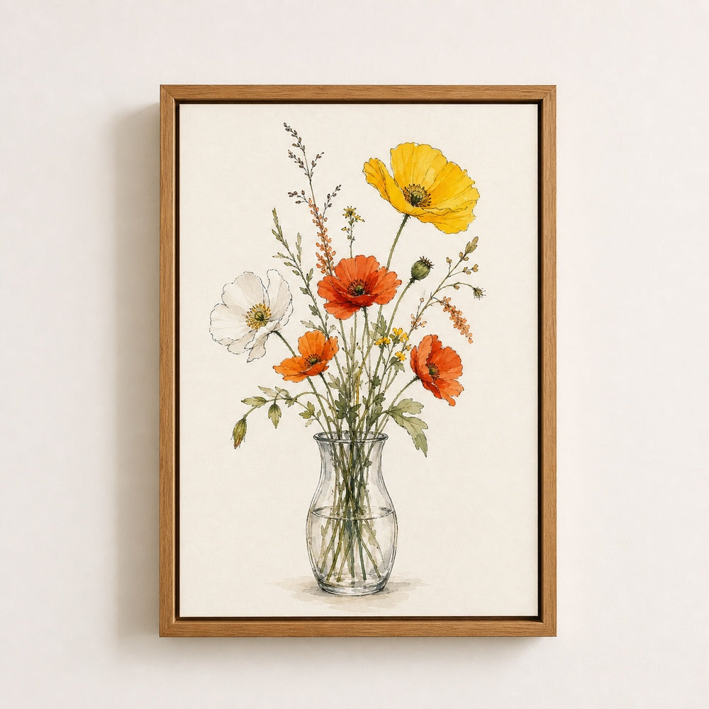 Wildflowers Glass Vase Minimal Watercolor Wall Art floating frame wall art - 05