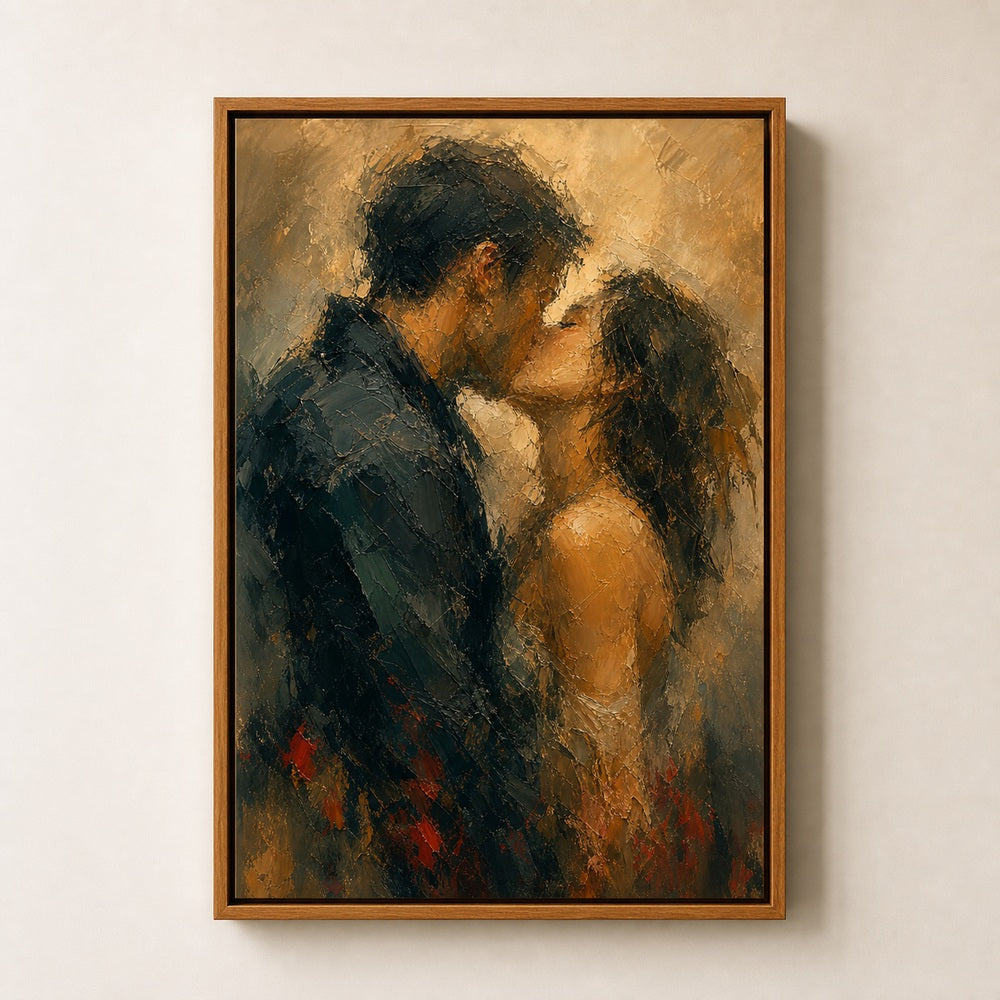 Abstract Kissing Lovers Palette Knife Wall Art floating frame wall art - 05