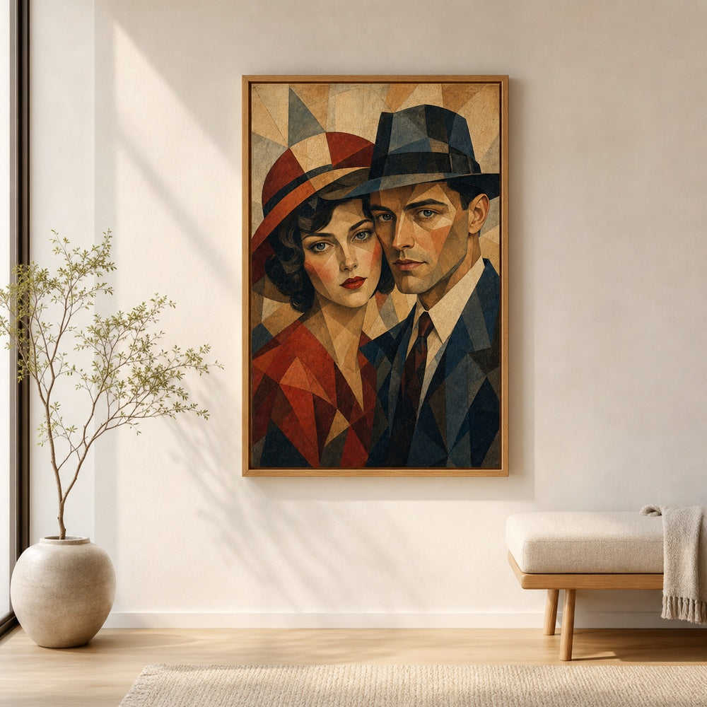 Vintage Couple Mosaic Portrait Wall Art floating frame wall art - 05