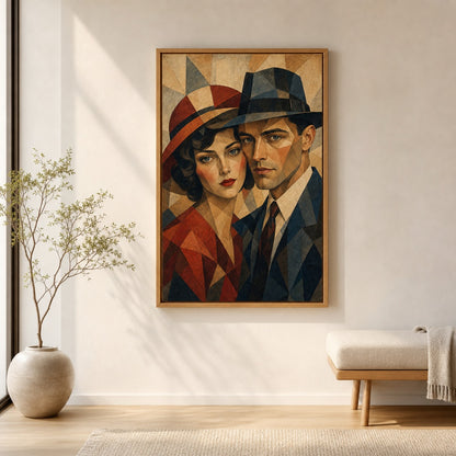 Vintage Couple Mosaic Portrait Wall Art floating frame wall art - 05