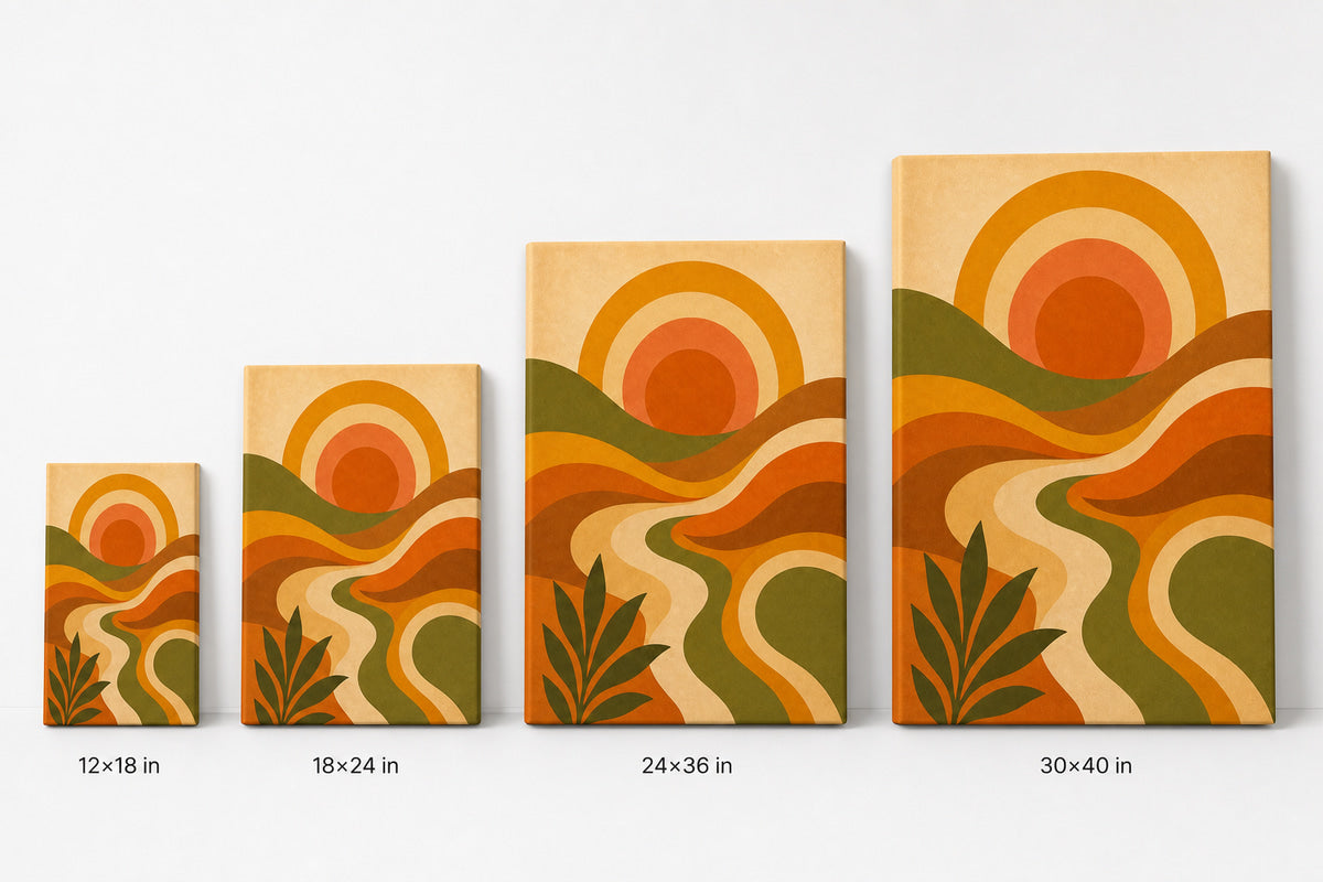 70s Psychedelic Waves Mid-Century Modern Canvas Wall Art 05 size comparison