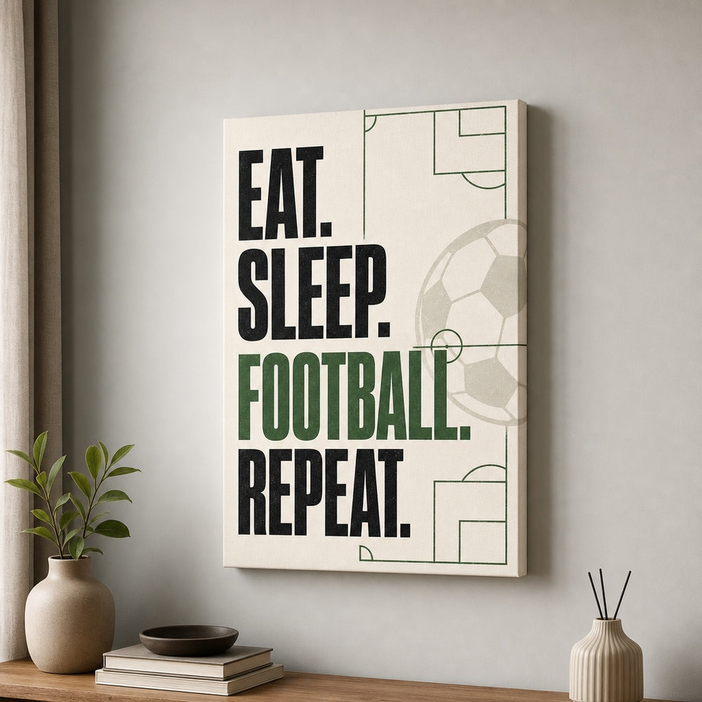 Eat Sleep Football Repeat Typography Canvas Wall Art 12×18 inch thin wrapped canvas wall mockup