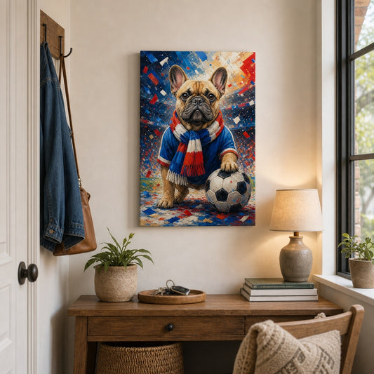 French Bulldog Soccer Fan Canvas Wall Art side edge canvas print