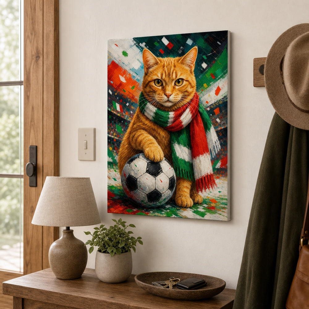 Orange Tabby Soccer Fan Canvas Wall Art 12×18 inch thin wrapped canvas wall mockup