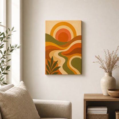 70s Psychedelic Waves Mid-Century Canvas Wall Art side edge canvas print