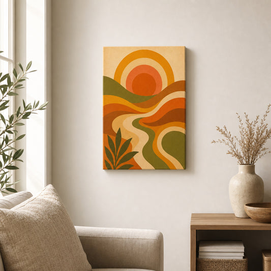 70s Psychedelic Waves Mid-Century Canvas Wall Art side edge canvas print
