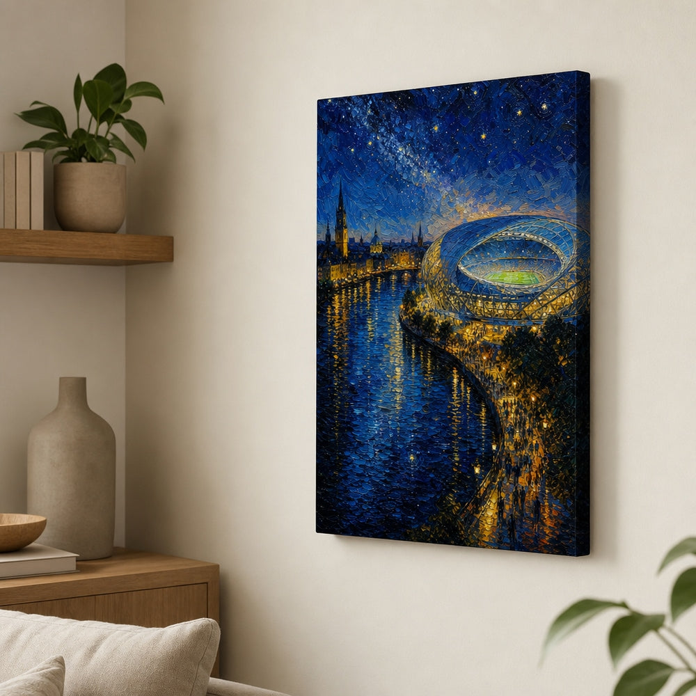 Riverside Starry Stadium Soccer Canvas Wall Art 12×18 inch thin wrapped canvas wall mockup