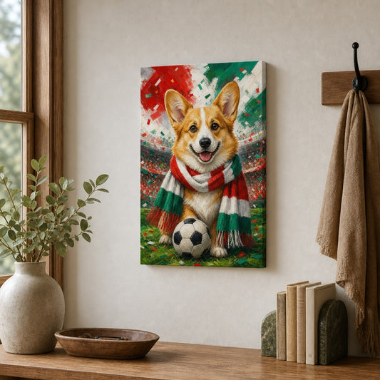 Corgi Soccer Fan Canvas Wall Art side edge canvas print