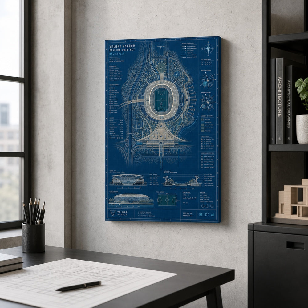 Host City Stadium Masterplan Canvas Wall Art 12×18 inch thin wrapped canvas wall mockup