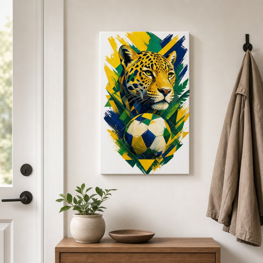 Brazil Jaguar National Pride Soccer Canvas Wall Art 12×18 inch thin wrapped canvas wall mockup