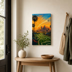 Los Angeles Palm Skyline Soccer Canvas Wall Art 12×18 inch thin wrapped canvas wall mockup