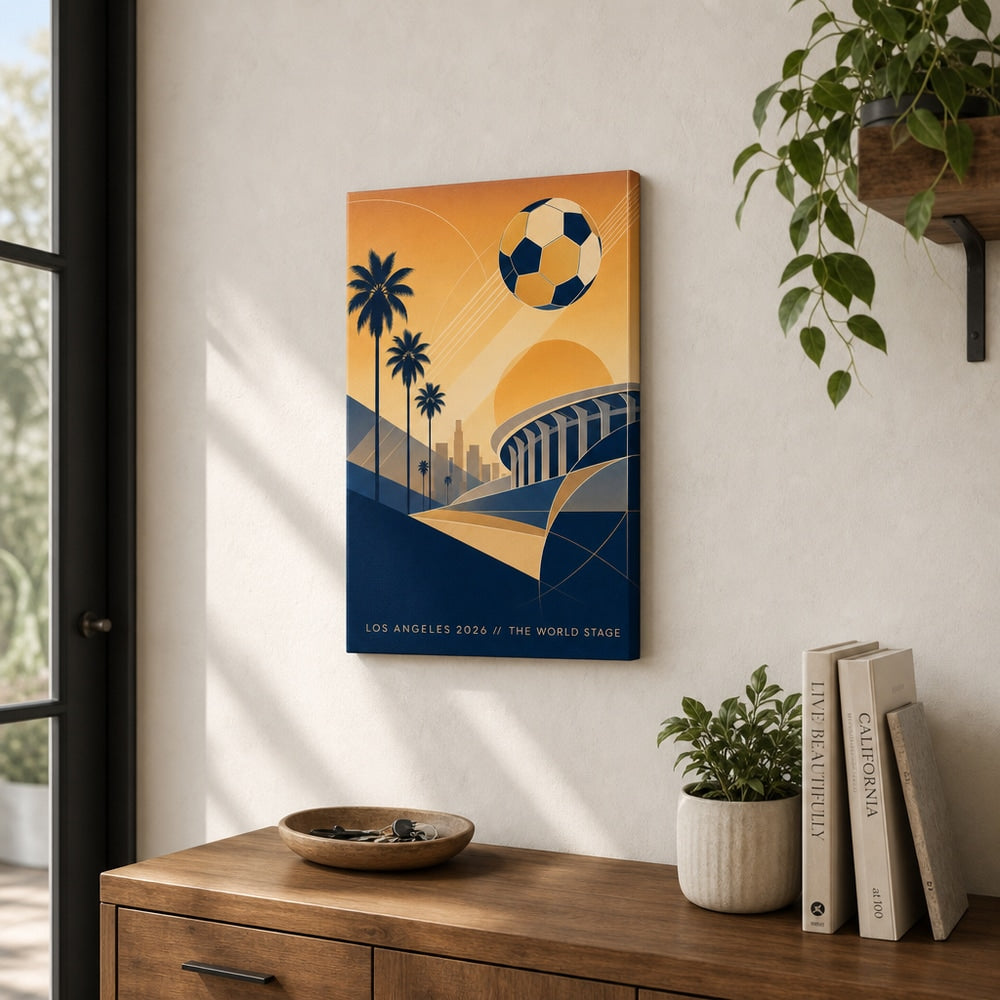 Los Angeles 2026 World Stage Soccer Canvas Wall Art 12×18 inch thin wrapped canvas wall mockup
