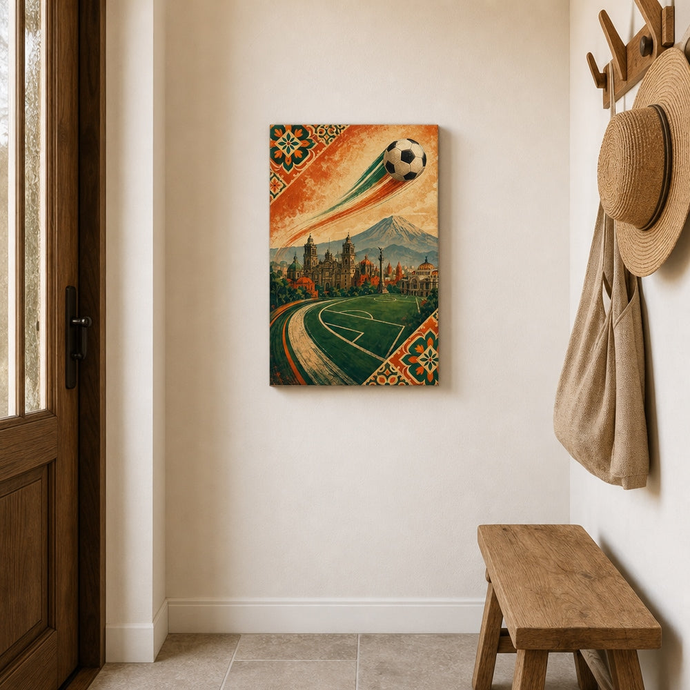 Mexico City Heritage Soccer Canvas Wall Art 12×18 inch thin wrapped canvas wall mockup