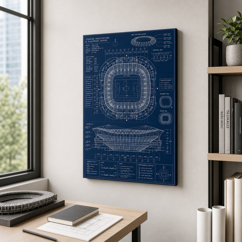 Blueprint Grand Stadium Cutaway Canvas Wall Art 12×18 inch thin wrapped canvas wall mockup