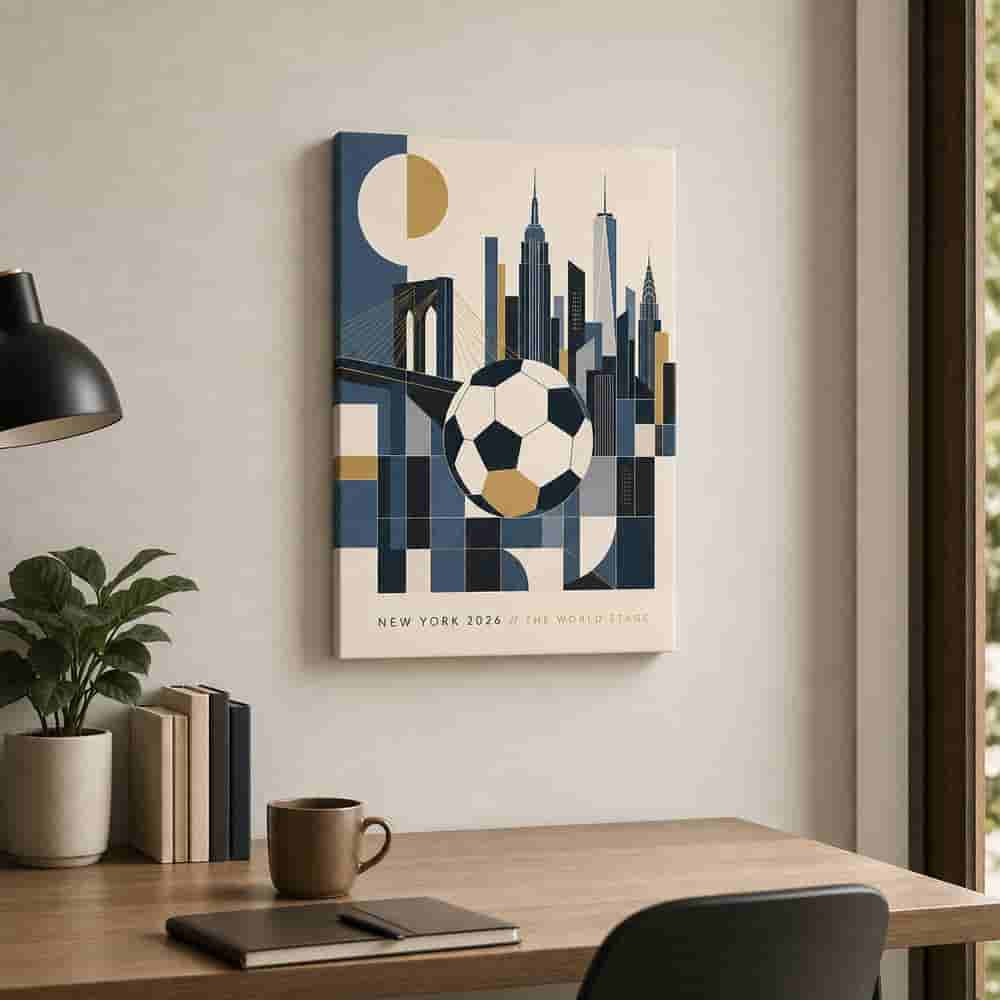 New York 2026 World Stage Soccer Canvas Wall Art 12×18 inch thin wrapped canvas wall mockup