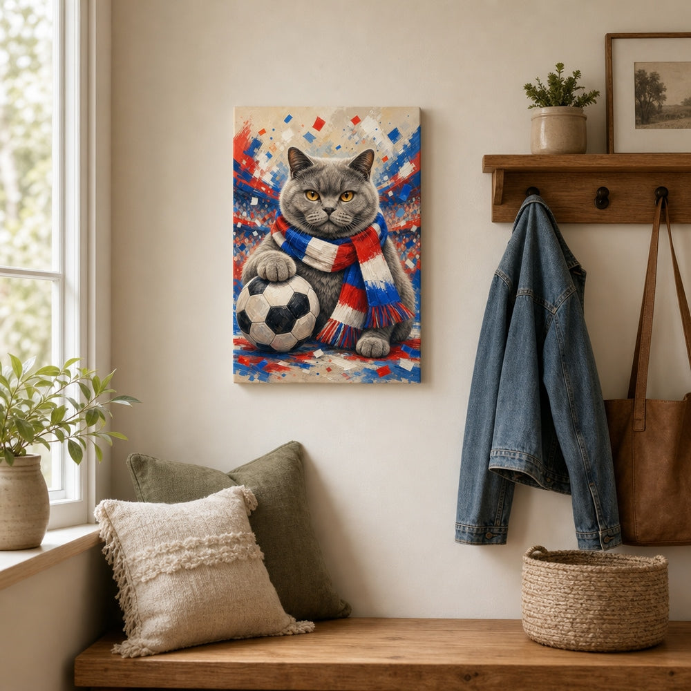British Shorthair Soccer Fan Canvas Wall Art 12×18 inch thin wrapped canvas wall mockup