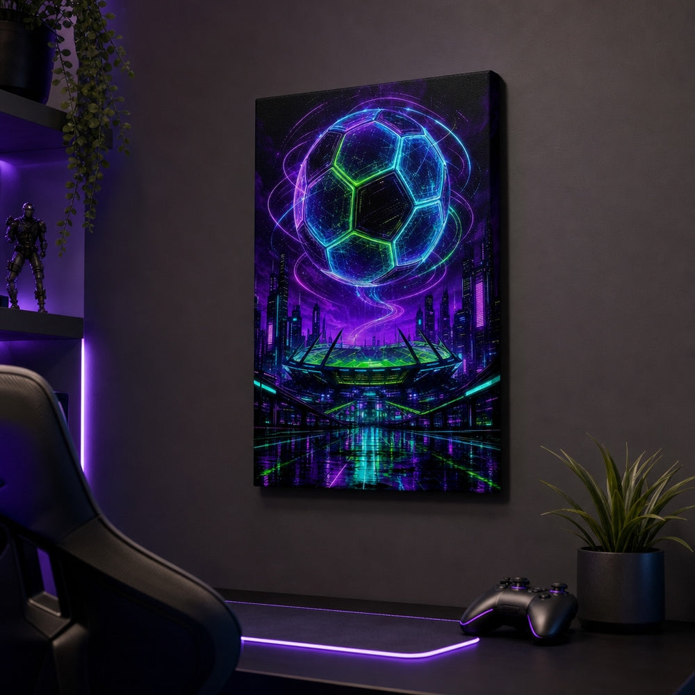 Hologram Ball City Soccer Canvas Wall Art 12×18 inch thin wrapped canvas wall mockup