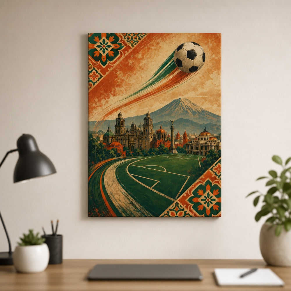 Mexico City Heritage Soccer Canvas Wall Art 18×24 inch wrapped canvas wall mockup