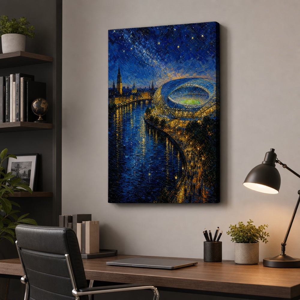 Riverside Starry Stadium Soccer Canvas Wall Art 18×24 inch wrapped canvas wall mockup