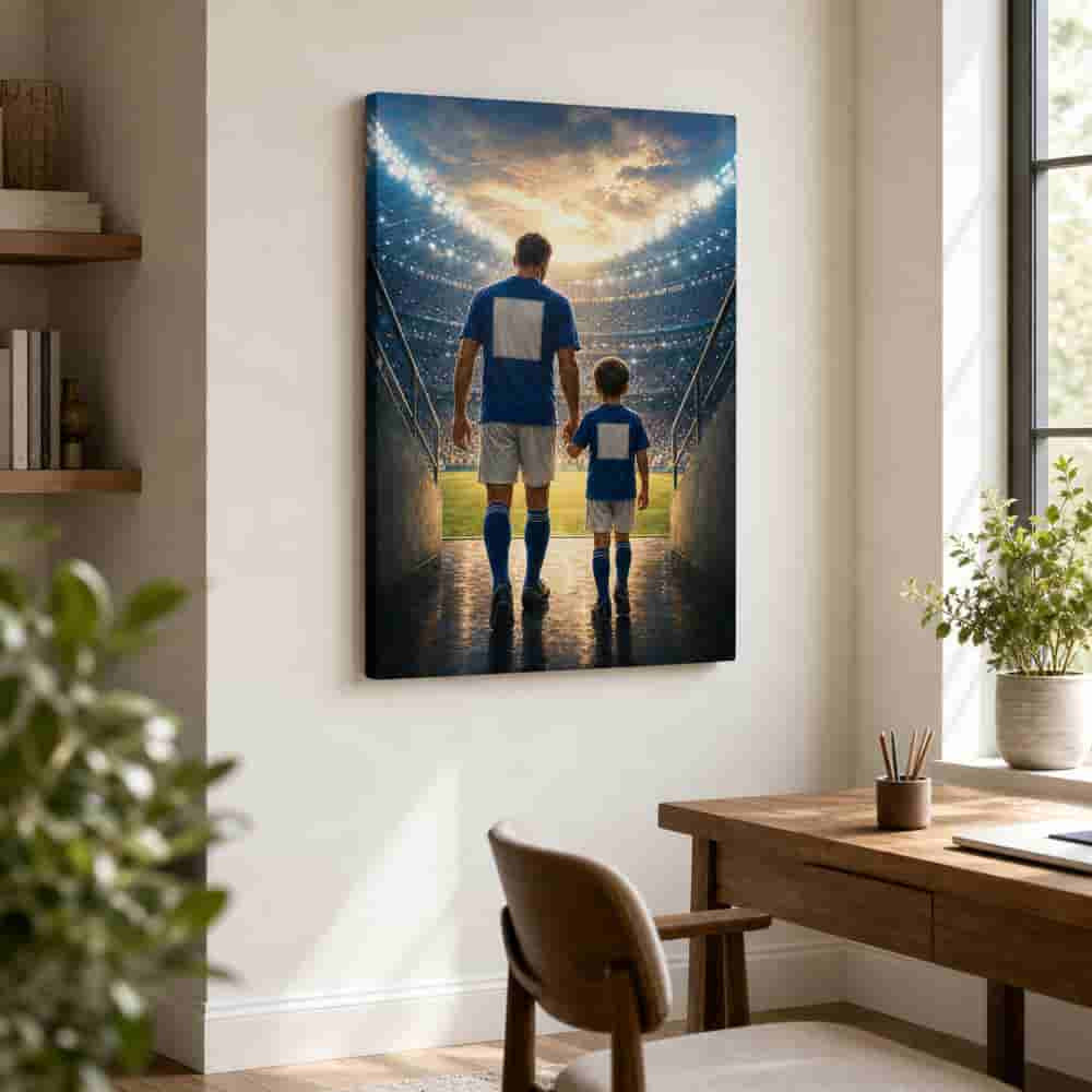 Custom Father and Son Stadium Tunnel Canvas Wall Art 18×24 inch wrapped canvas wall mockup generated with gpt-image-2